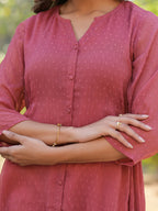 Janasya Light Dobby Chiffon Self Design A-Line Kurta | Grocsy