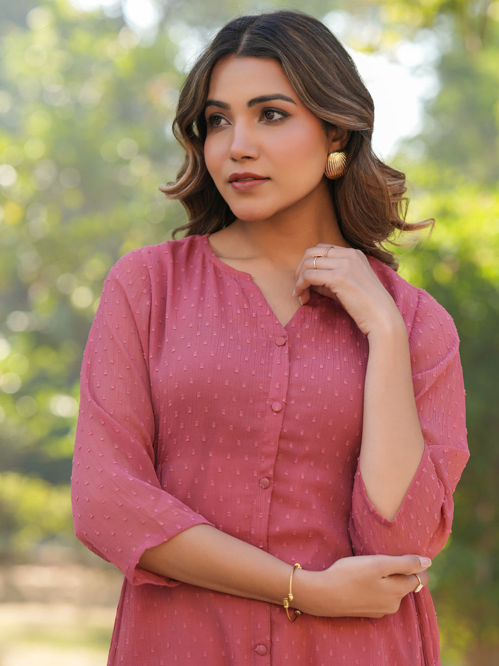 Janasya Light Dobby Chiffon Self Design A-Line Kurta | Grocsy