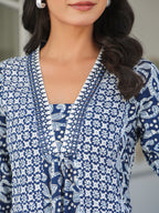 Janasya Dark Cotton Yoke Embroidery A-Line Kurta | Grocsy