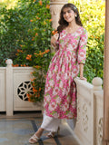 Janasya Bright Cotton Floral A-Line Kurta | Grocsy