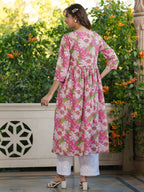 Janasya Bright Cotton Floral A-Line Kurta | Grocsy