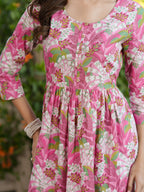 Janasya Bright Cotton Floral A-Line Kurta | Grocsy