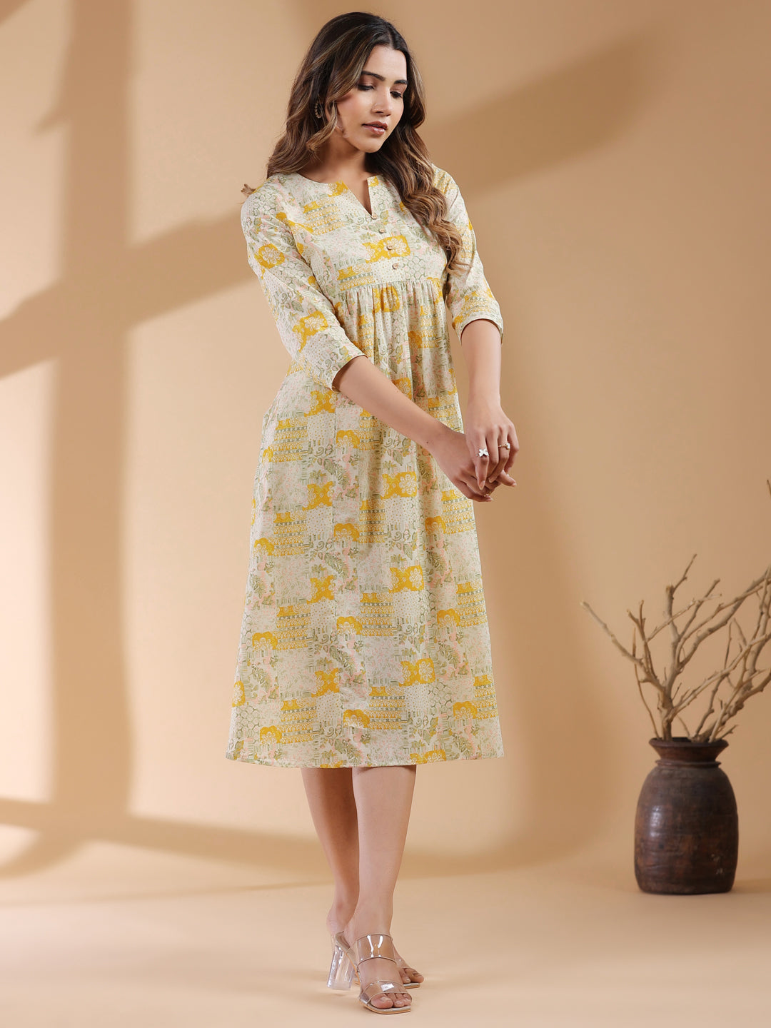 Janasya Light Cotton Floral A-Line Kurta | Grocsy