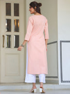 Janasya Light Cotton Yoke Embroidery Straight Kurta | Grocsy