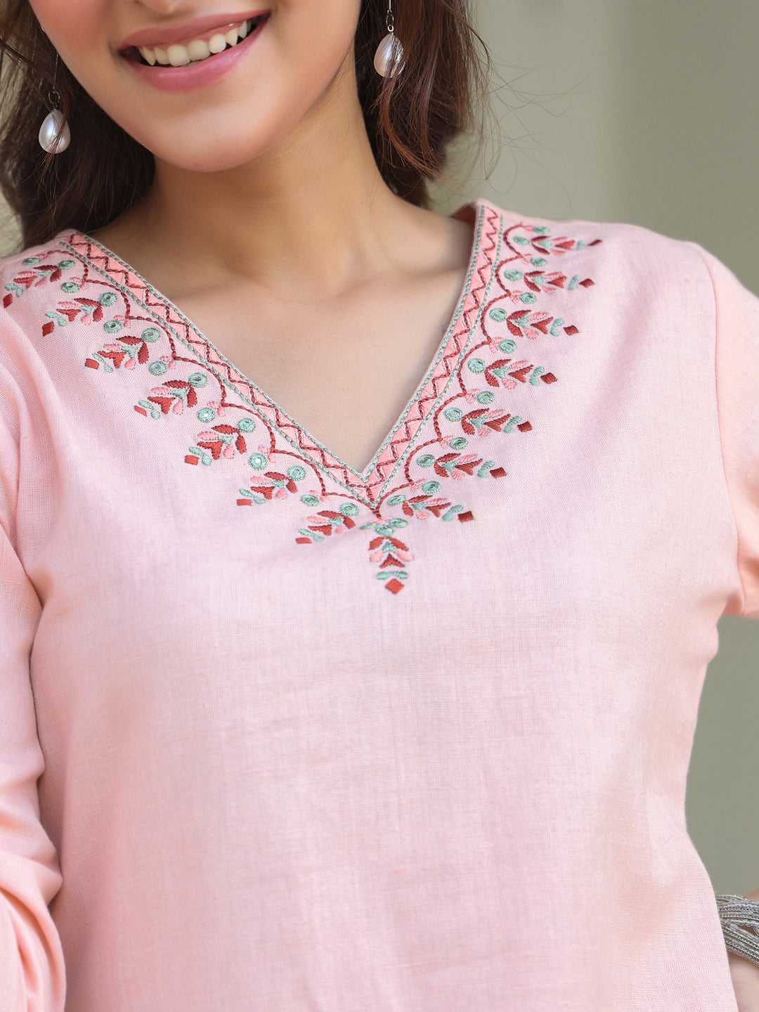Janasya Light Cotton Yoke Embroidery Straight Kurta | Grocsy