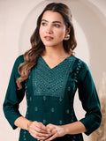 Janasya Dark Rayon Embroidered Straight Kurta | Grocsy