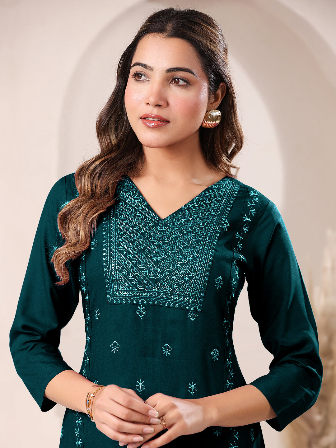 Janasya Dark Rayon Embroidered Straight Kurta | Grocsy