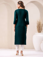 Janasya Dark Rayon Embroidered Straight Kurta | Grocsy