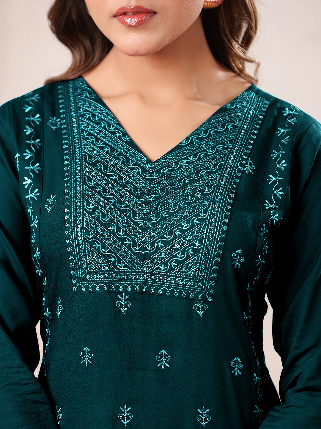 Janasya Dark Rayon Embroidered Straight Kurta | Grocsy