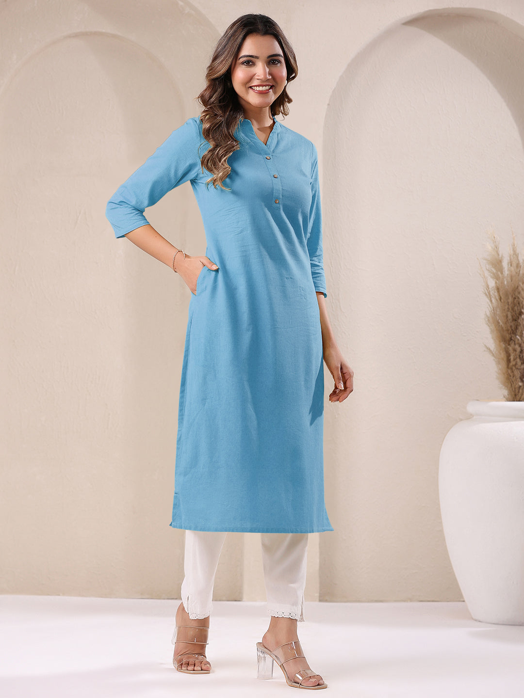 Janasya Light Cotton Solid Straight Kurta | Grocsy