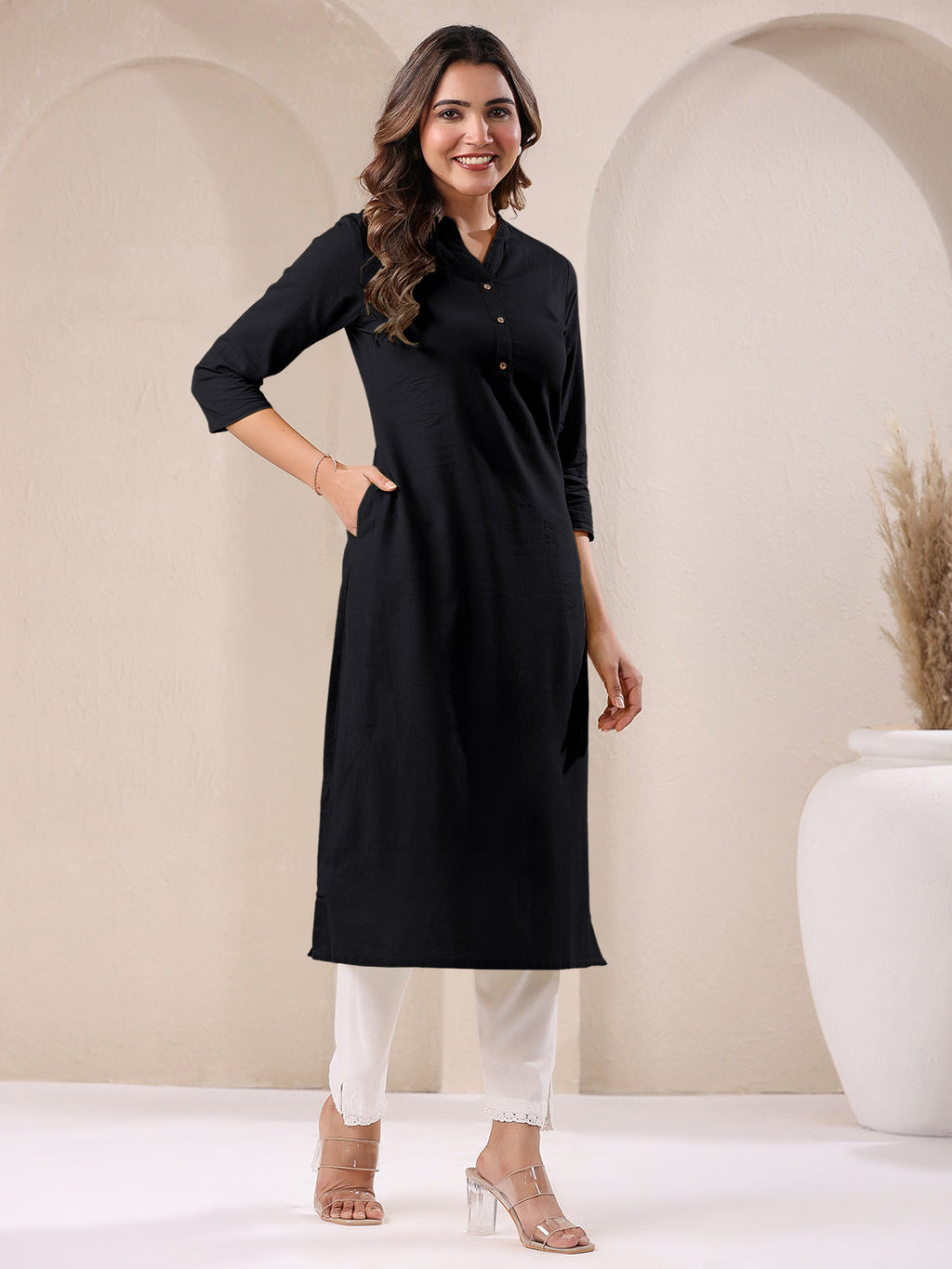 Janasya Light Cotton Solid Straight Kurta | Grocsy