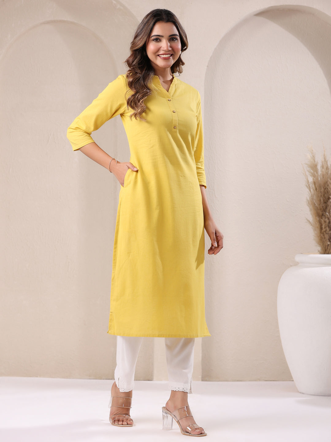 Janasya Light Cotton Solid Straight Kurta | Grocsy