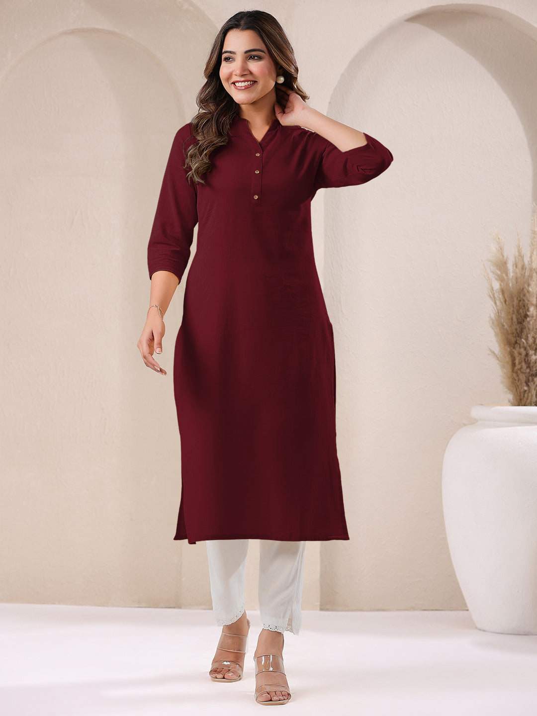 Janasya Light Cotton Solid Straight Kurta | Grocsy