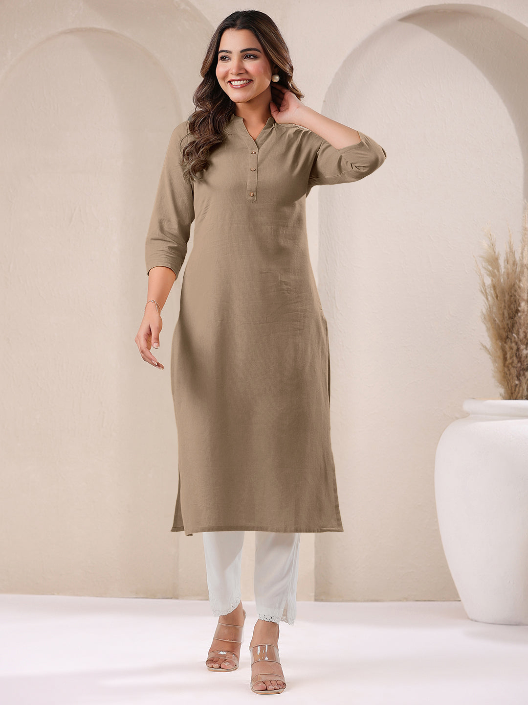 Janasya Light Cotton Solid Straight Kurta | Grocsy