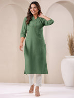 Janasya Light Cotton Solid Straight Kurta | Grocsy