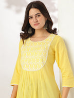 Janasya Light Cotton Yoke Embroidery A-Line Kurta | Grocsy