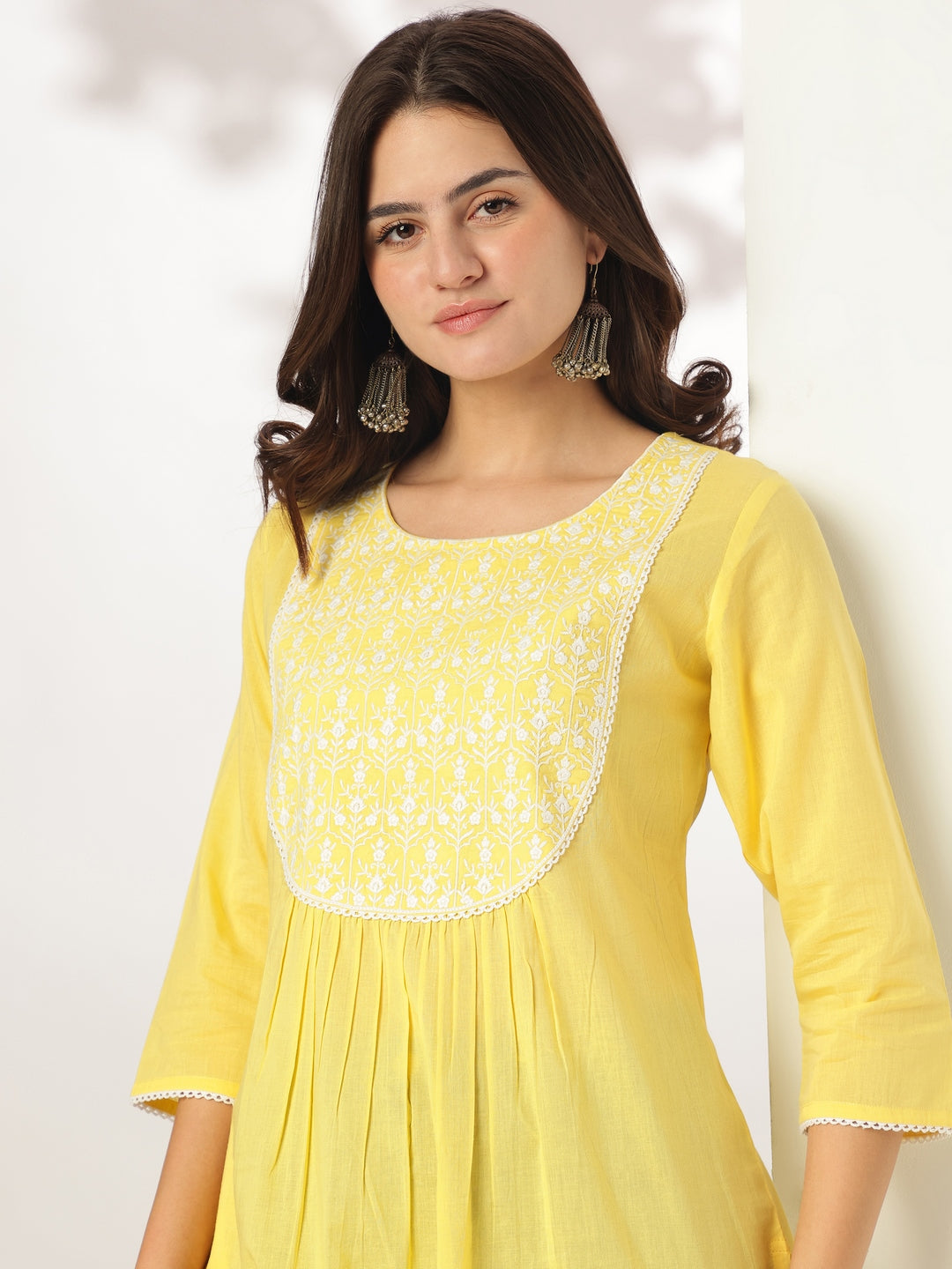 Janasya Light Cotton Yoke Embroidery A-Line Kurta | Grocsy