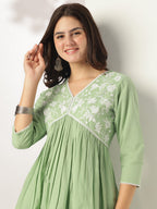 Janasya Light Cotton Yoke Embroidery A-Line Kurta | Grocsy