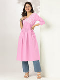 Janasya Light Cotton Yoke Embroidery A-Line Kurta | Grocsy