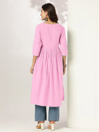 Janasya Light Cotton Yoke Embroidery A-Line Kurta | Grocsy
