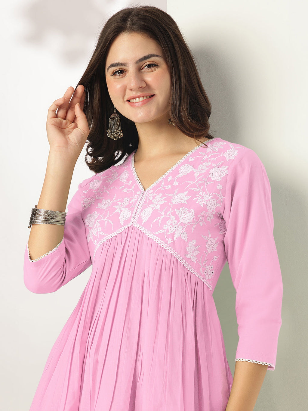 Janasya Light Cotton Yoke Embroidery A-Line Kurta | Grocsy