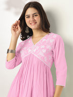 Janasya Light Cotton Yoke Embroidery A-Line Kurta | Grocsy