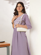 Janasya Light Cotton Yoke Embroidery Straight Kurta | Grocsy