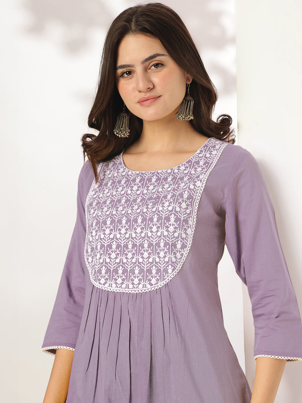 Janasya Light Cotton Yoke Embroidery Straight Kurta | Grocsy