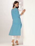 Janasya Light Cotton Yoke Embroidery Straight Kurta | Grocsy