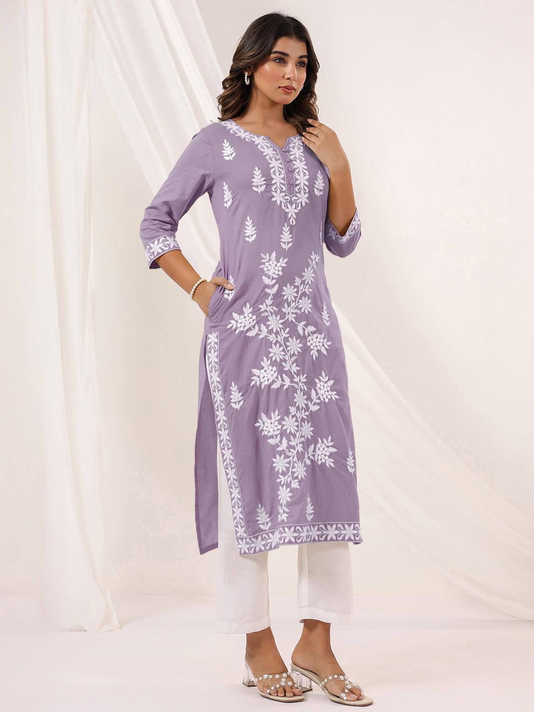 Janasya Light Cotton Embroidered Straight Kurta | Grocsy