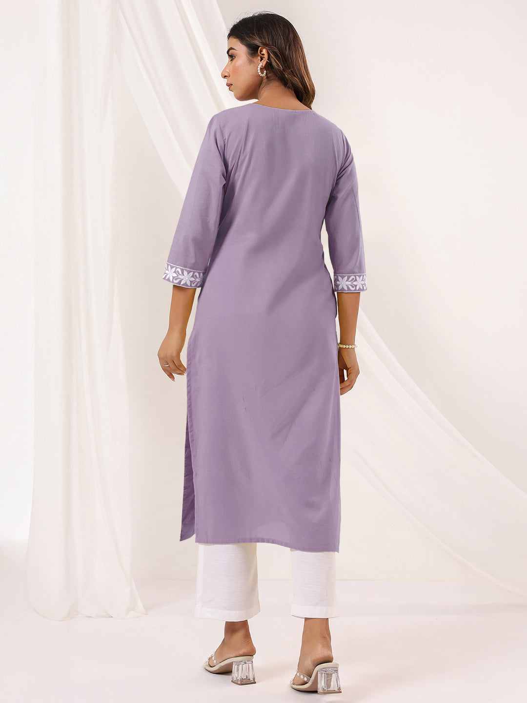 Janasya Light Cotton Embroidered Straight Kurta | Grocsy