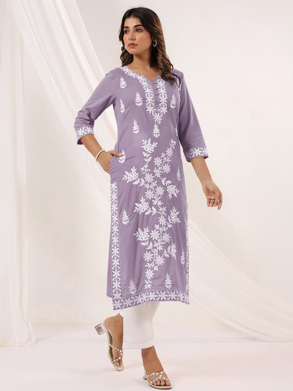 Janasya Light Cotton Embroidered Straight Kurta | Grocsy