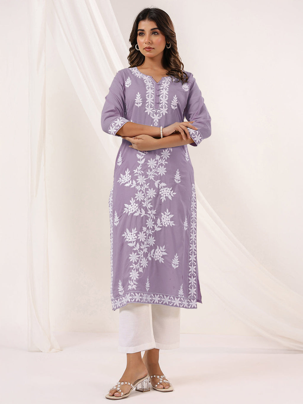 Janasya Light Cotton Embroidered Straight Kurta | Grocsy