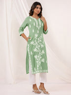 Janasya Light Cotton Embroidered Straight Kurta | Grocsy
