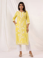 Janasya Light Cotton Embroidered Straight Kurta | Grocsy