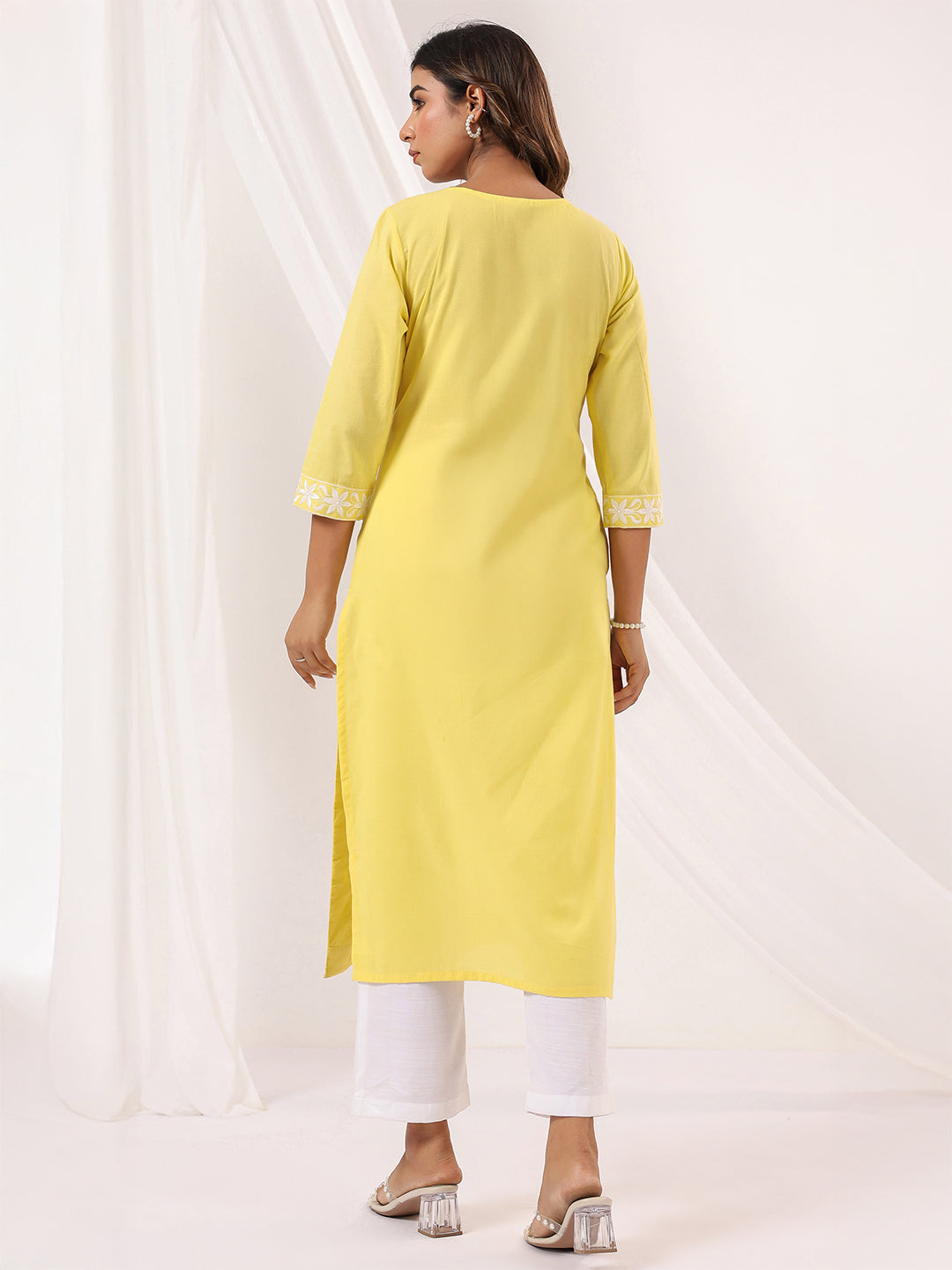 Janasya Light Cotton Embroidered Straight Kurta | Grocsy