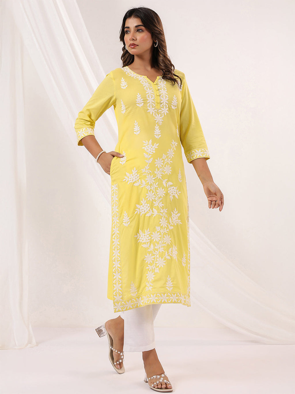 Janasya Light Cotton Embroidered Straight Kurta | Grocsy