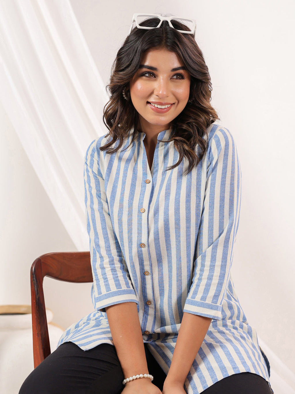 Janasya Light Cotton Striped Straight Kurta | Grocsy