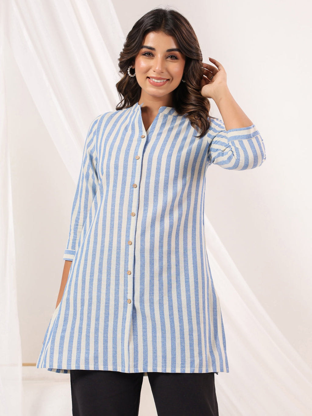 Janasya Light Cotton Striped Straight Kurta | Grocsy