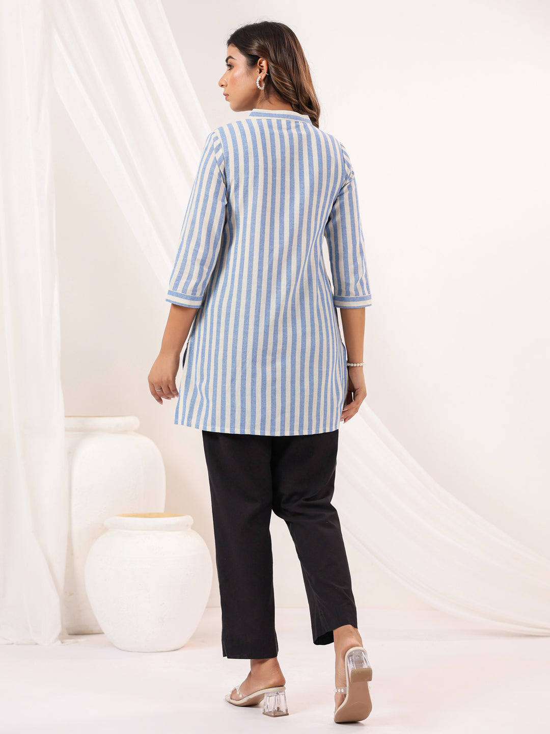Janasya Light Cotton Striped Straight Kurta | Grocsy