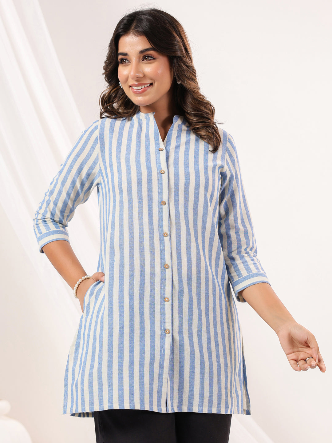 Janasya Light Cotton Striped Straight Kurta | Grocsy