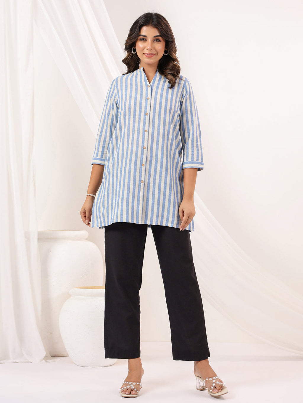 Janasya Light Cotton Striped Straight Kurta | Grocsy
