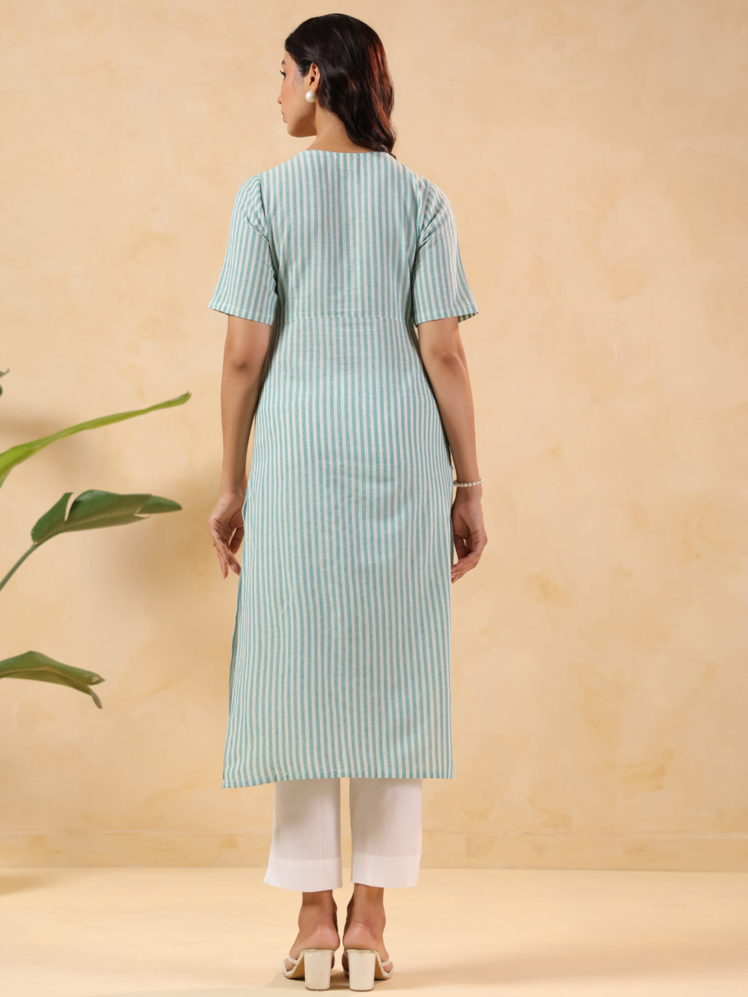 Janasya Light Cotton Striped Straight Kurta | Grocsy