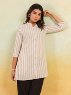 Janasya Light Cotton Striped Straight Kurta | Grocsy