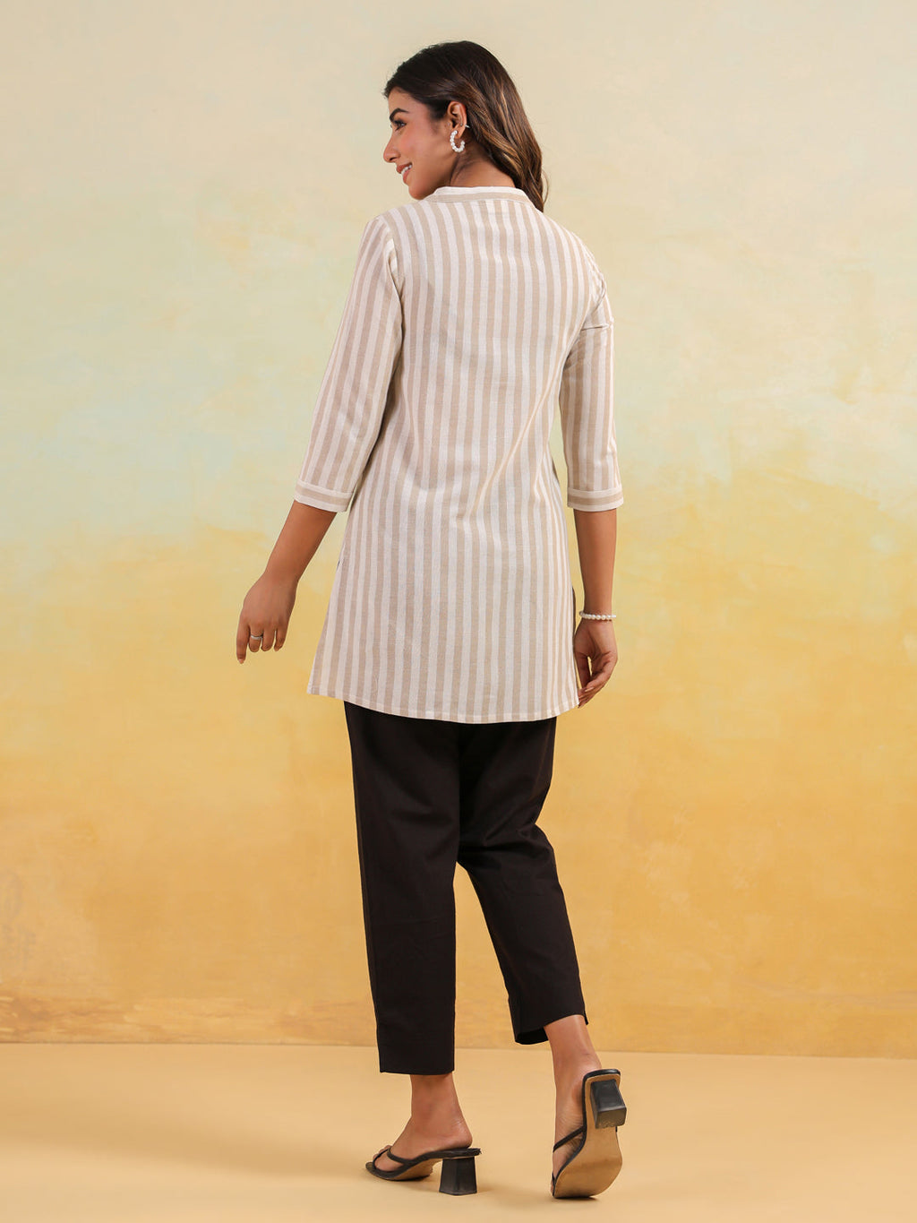 Janasya Light Cotton Striped Straight Kurta | Grocsy