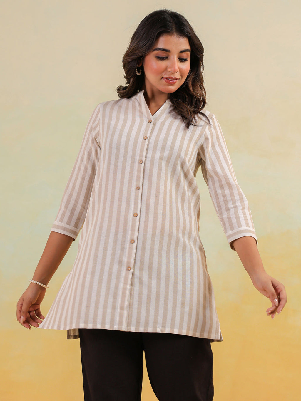 Janasya Light Cotton Striped Straight Kurta | Grocsy