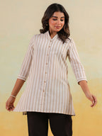 Janasya Light Cotton Striped Straight Kurta | Grocsy