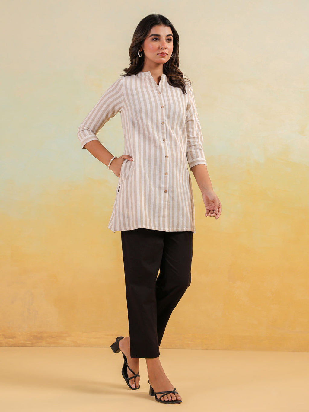 Janasya Light Cotton Striped Straight Kurta | Grocsy