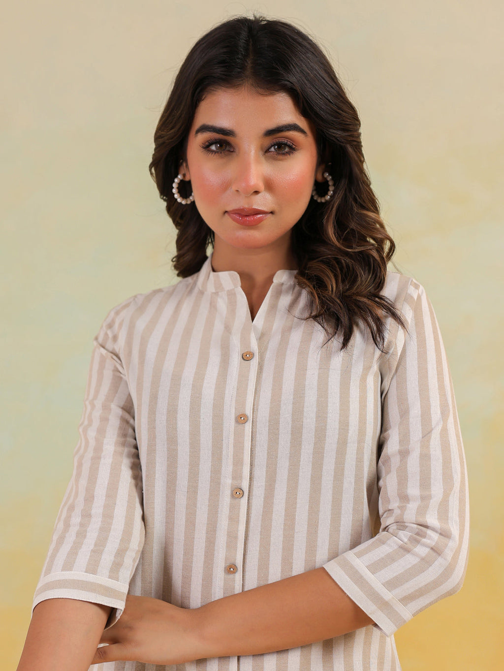 Janasya Light Cotton Striped Straight Kurta | Grocsy