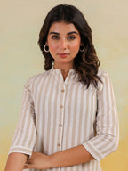 Janasya Light Cotton Striped Straight Kurta | Grocsy